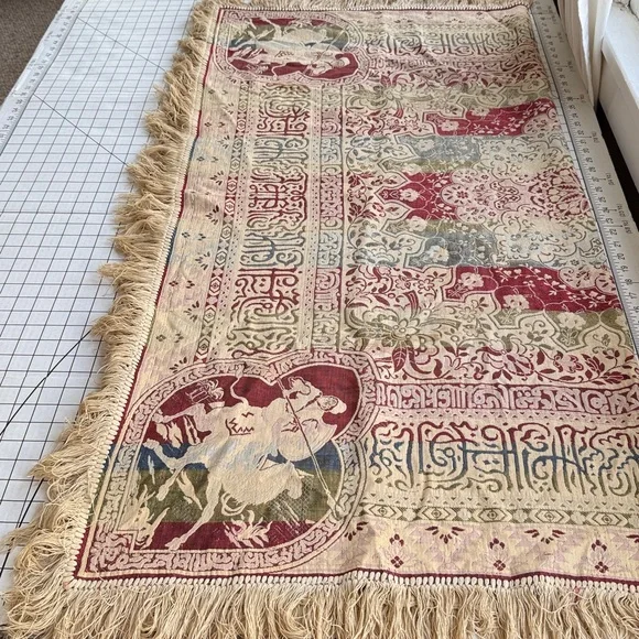 Vintage Woven Tapestry Throw / Wall Hanging – Warrior on Camel & Palm Trees– MCM